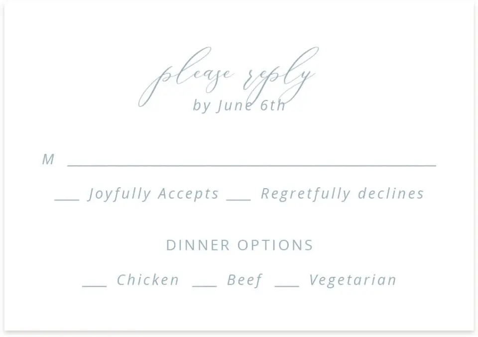This is a 5" x 3½" Wedding Invitation RSVP Postcard called Simple Embrace printed in full color on Premium Smooth paper