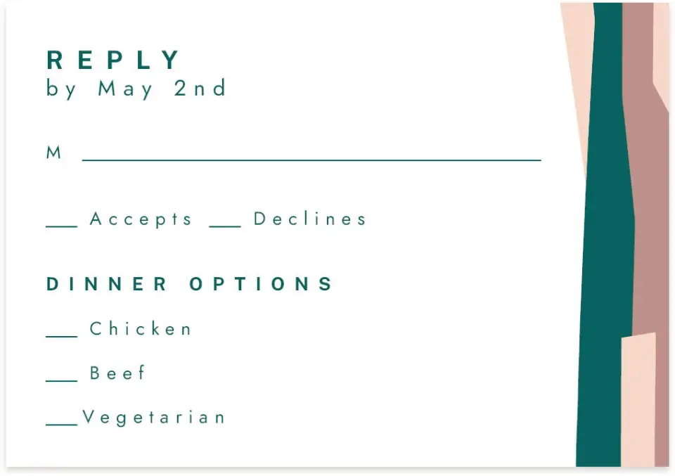 This is a 5" x 3½" Wedding Invitation RSVP Postcard called Shaped Love printed in full color on Premium Smooth paper