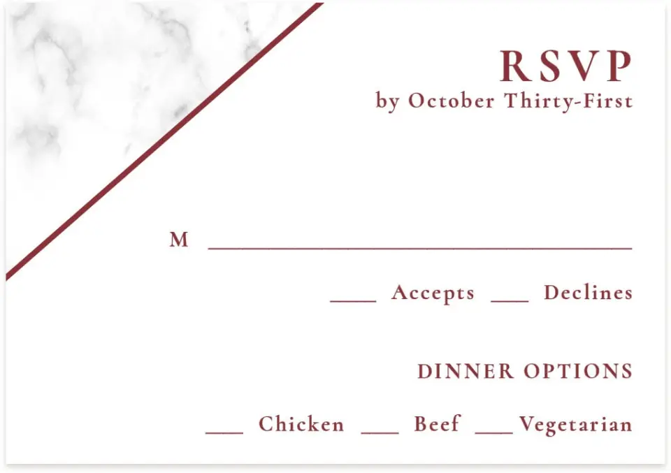 This is a 5" x 3½" Wedding Invitation RSVP Postcard called Bold Banner printed in full color on Premium Smooth paper