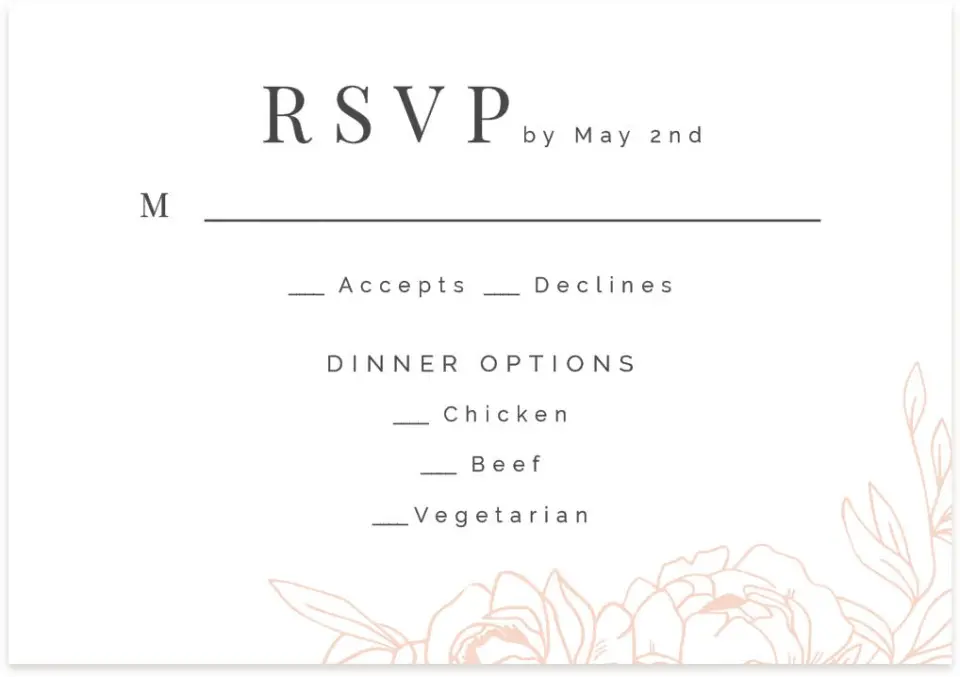 This is a 5" x 3½" Wedding Invitation RSVP Postcard called Floral Outline printed in full color on Premium Smooth paper