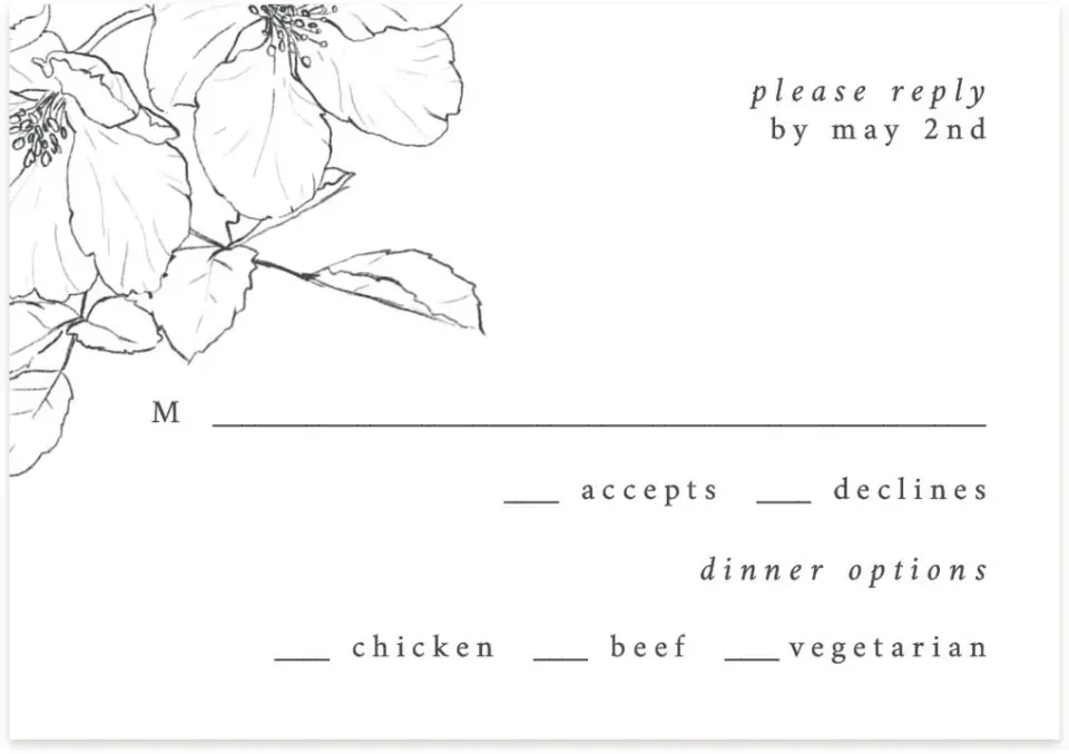 This is a 5" x 3½" Wedding Invitation RSVP Postcard called Hibiscus Hideaway printed in full color on Premium Smooth paper