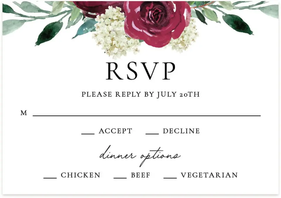 This is a 5" x 3½" Wedding Invitation RSVP Postcard called Floral Touch printed in full color on Premium Smooth paper