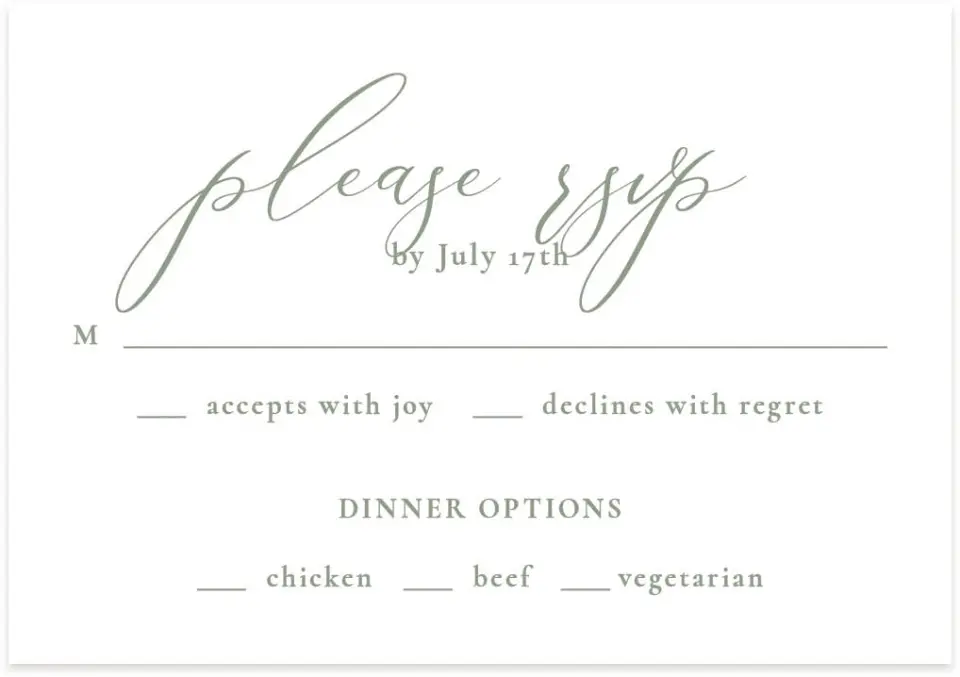 This is a 5" x 3½" Wedding Invitation RSVP Postcard called Minimalist Type printed in full color on Premium Smooth paper