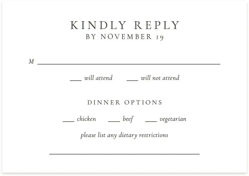 This is a 5" x 3½" Wedding Invitation RSVP Postcard called Festive Celebration printed in full color on Premium Smooth paper