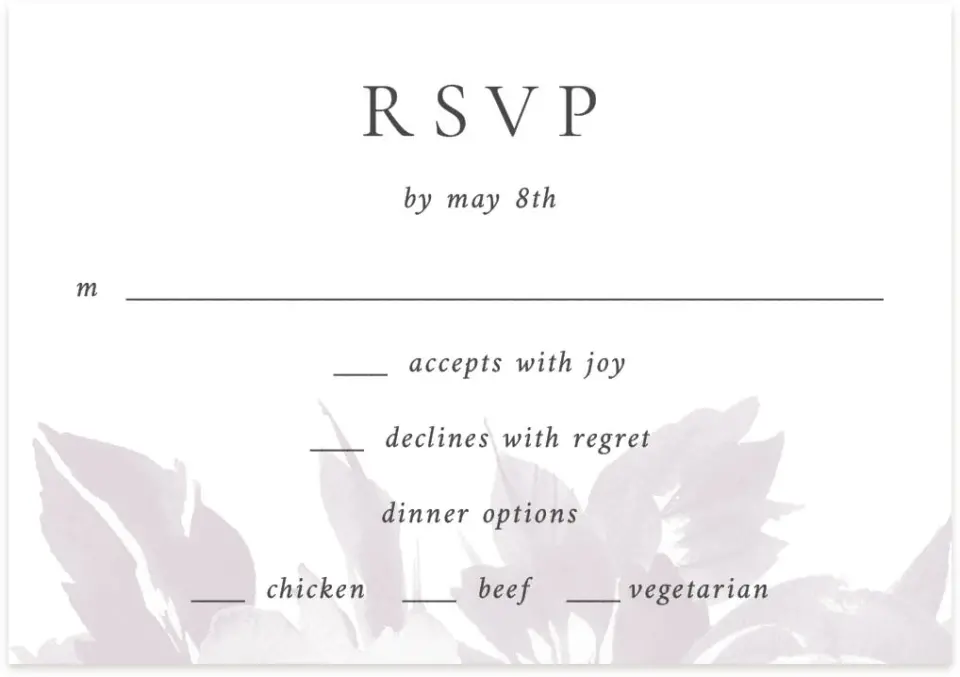 This is a 5" x 3½" Wedding Invitation RSVP Postcard called Floral Burst printed in full color on Premium Smooth paper