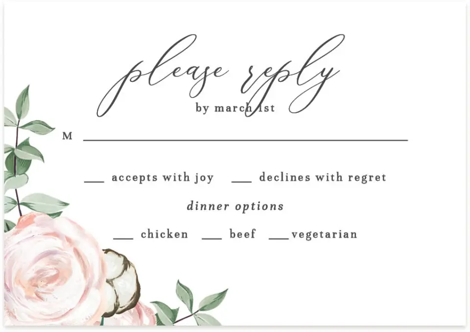 This is a 5" x 3½" Wedding Invitation RSVP Postcard called Soft Rose printed in full color on Premium Smooth paper