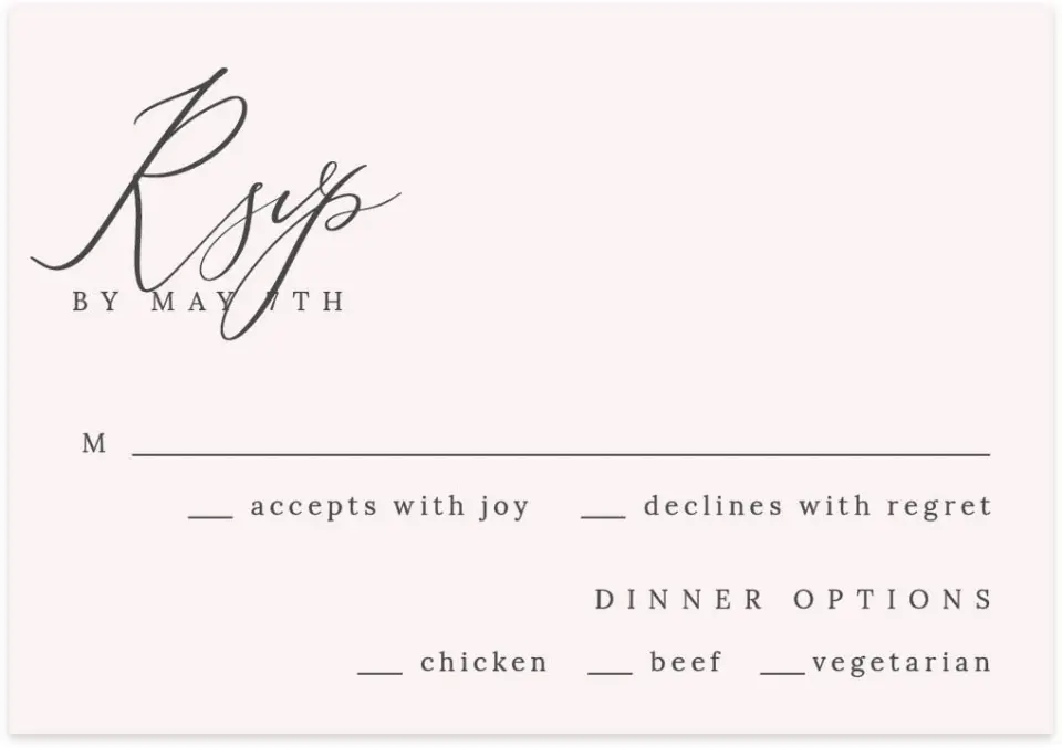This is a 5" x 3½" Wedding Invitation RSVP Postcard called Gentle Touch printed in full color on Premium Smooth paper