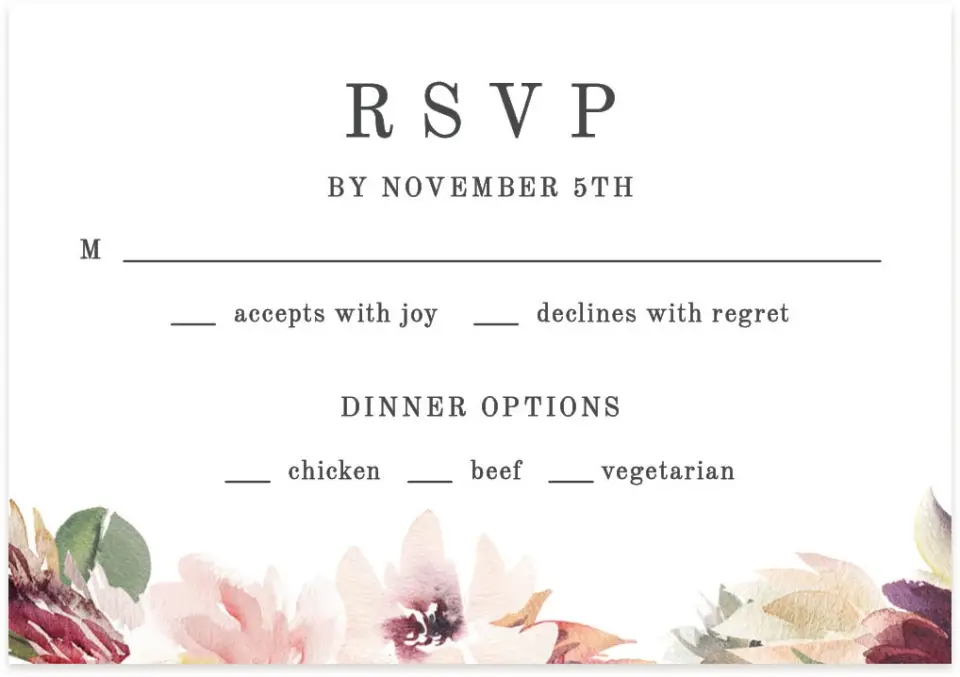 This is a 5" x 3½" Wedding Invitation RSVP Postcard called Natural Floral printed in full color on Premium Smooth paper
