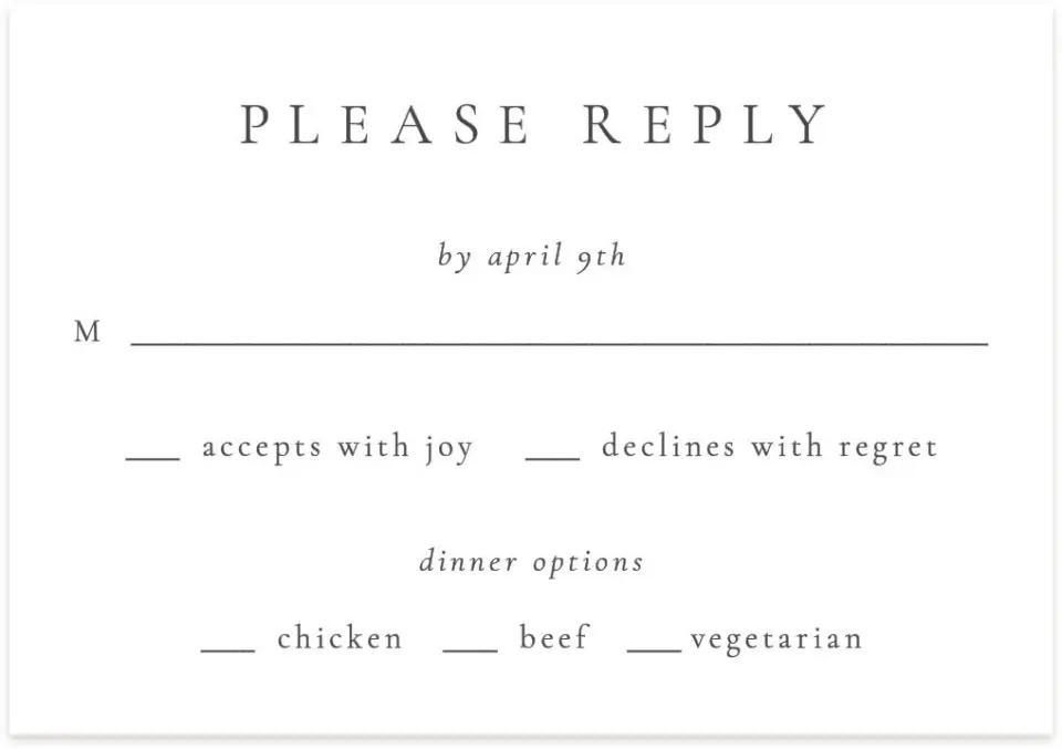 This is a 5" x 3½" Wedding Invitation RSVP Postcard called Modest Moment printed in full color on Premium Smooth paper