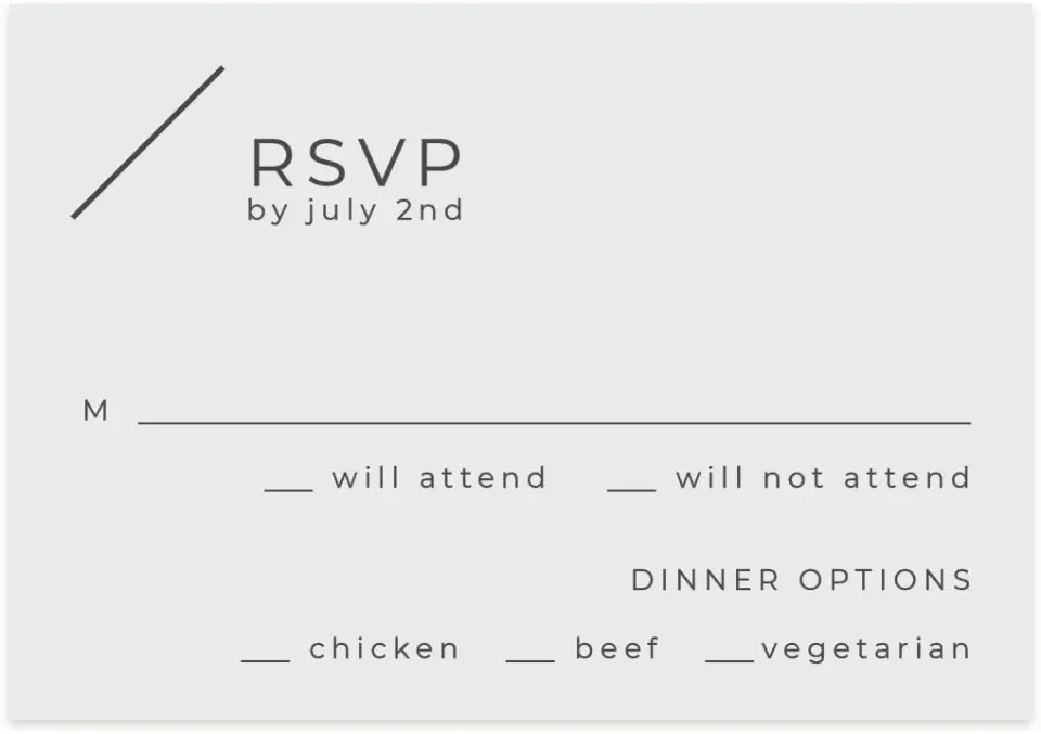 This is a 5" x 3½" Wedding Invitation RSVP Postcard called Initial Hush printed in full color on Premium Smooth paper