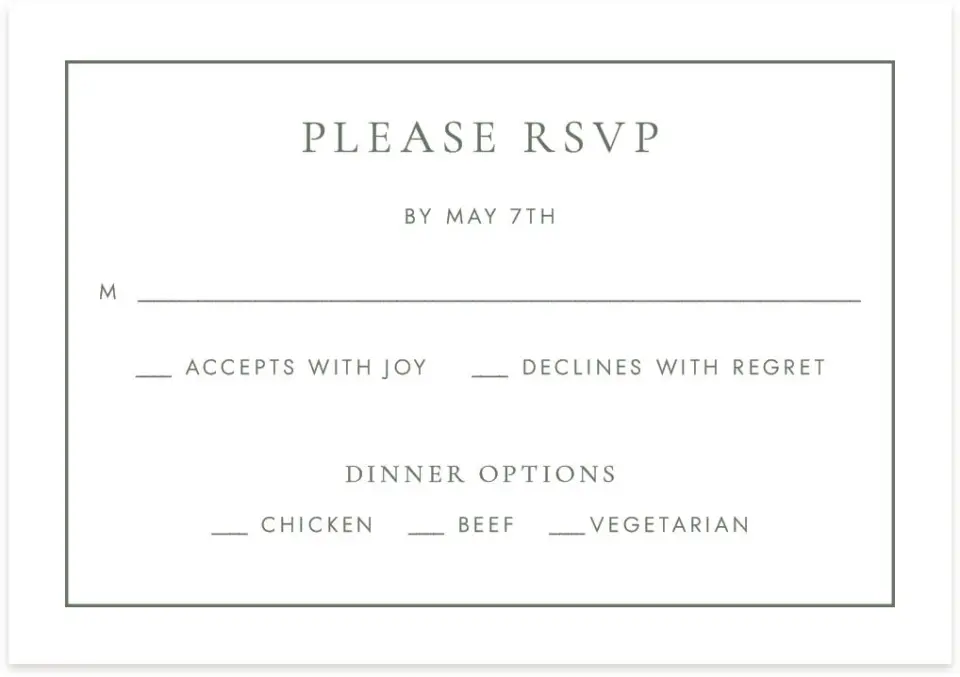This is a 5" x 3½" Wedding Invitation RSVP Postcard called Sweet & Neat printed in full color on Premium Smooth paper