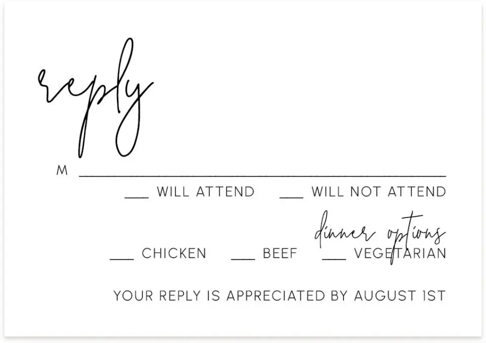 This is a 5" x 3½" Wedding Invitation RSVP Postcard called Mod Aesthetic printed in full color on Premium Smooth paper