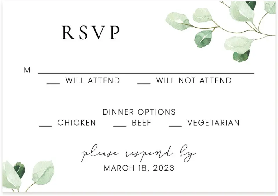 This is a 5" x 3½" Wedding Invitation RSVP Postcard called Sweet Greenery printed in full color on Premium Smooth paper