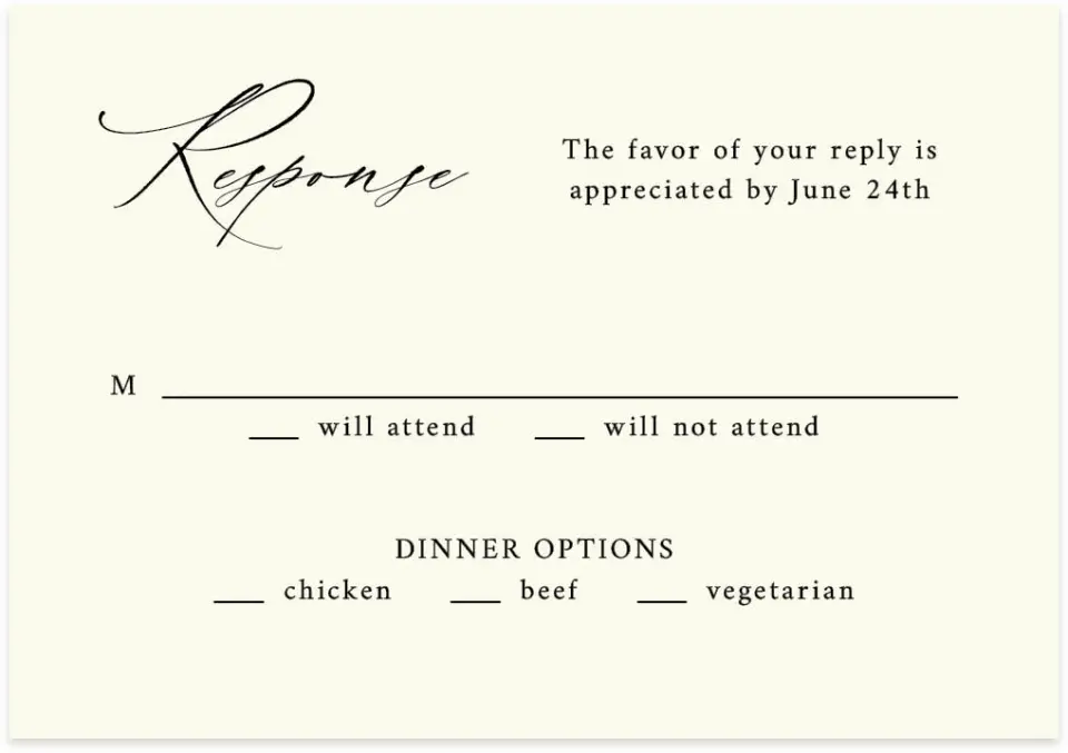 This is a 5" x 3½" Wedding Invitation RSVP Postcard called Antique Lemon printed in full color on Premium Smooth paper