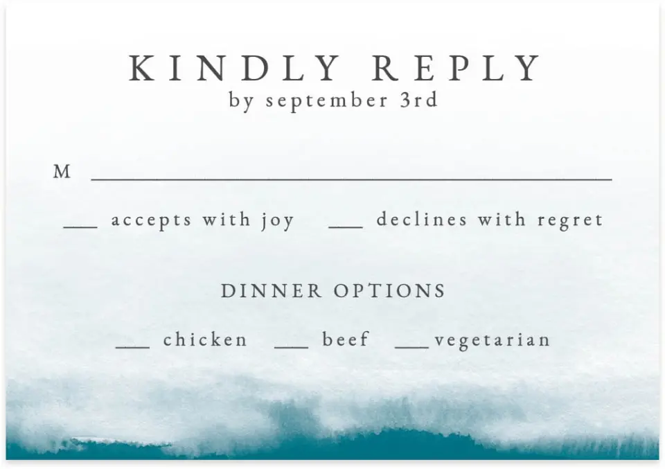 This is a 5" x 3½" Wedding Invitation RSVP Postcard called Shore Impression printed in full color on Premium Smooth paper