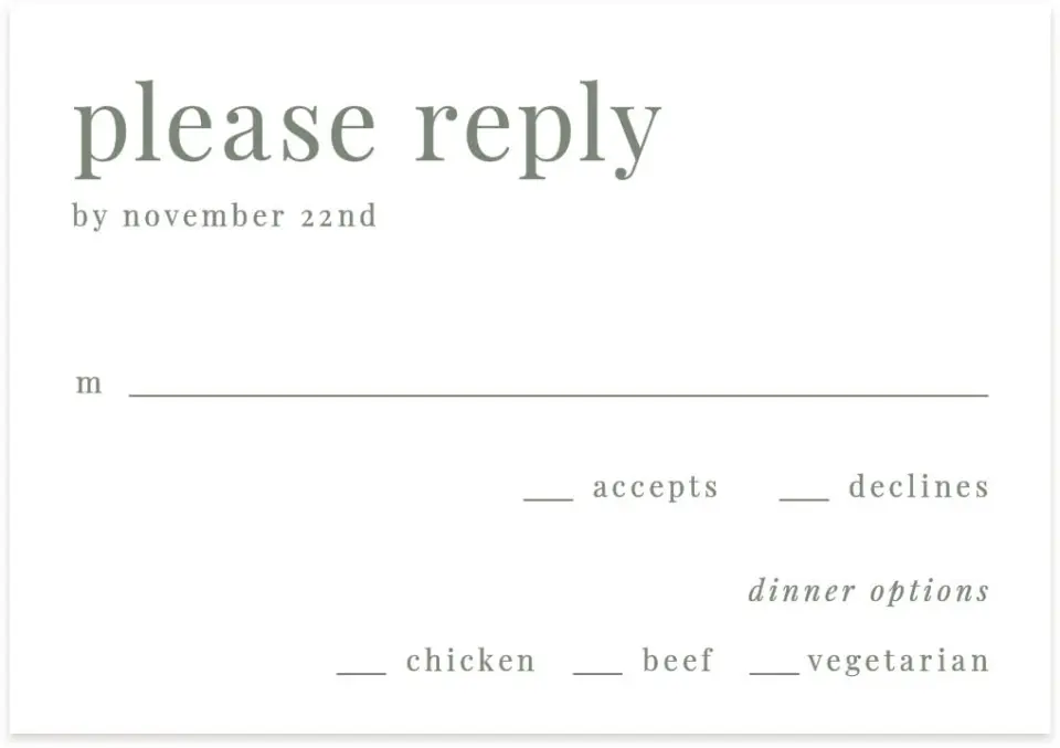 This is a 5" x 3½" Wedding Invitation RSVP Postcard called Darling Digest printed in full color on Premium Smooth paper