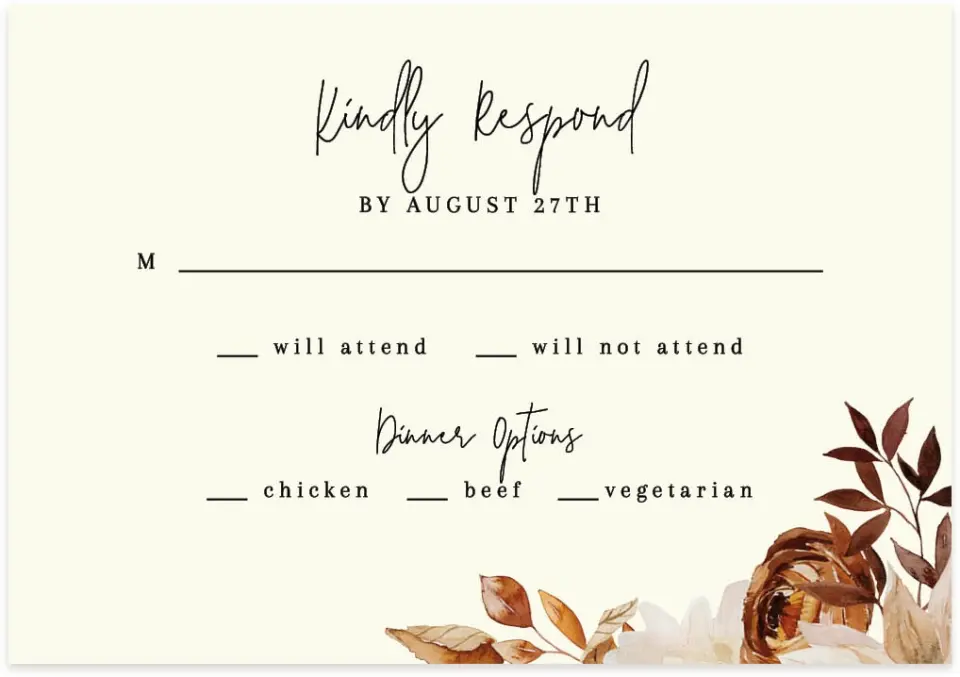 This is a 5" x 3½" Wedding Invitation RSVP Postcard called Country Blooms printed in full color on Premium Smooth paper