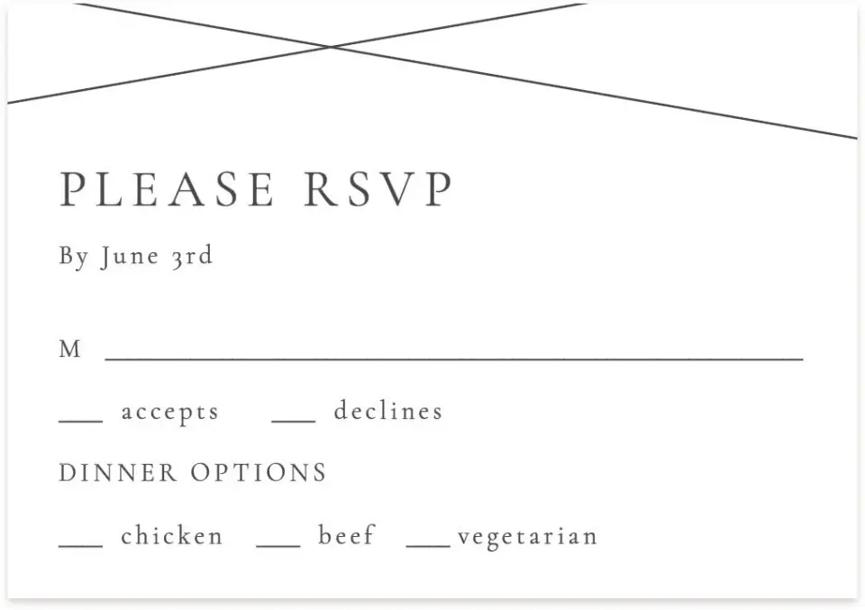 This is a 5" x 3½" Wedding Invitation RSVP Postcard called Distinct Lines printed in full color on Premium Smooth paper