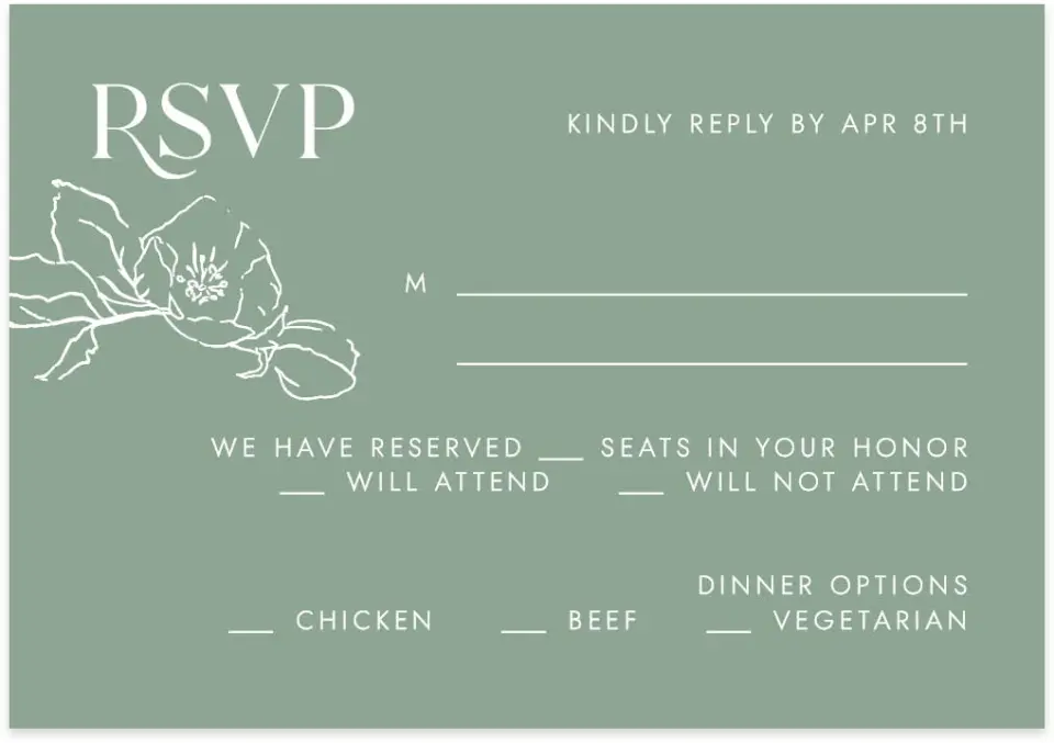 This is a 5" x 3½" Wedding Invitation RSVP Postcard called Blossoming Arch printed in full color on Premium Smooth paper