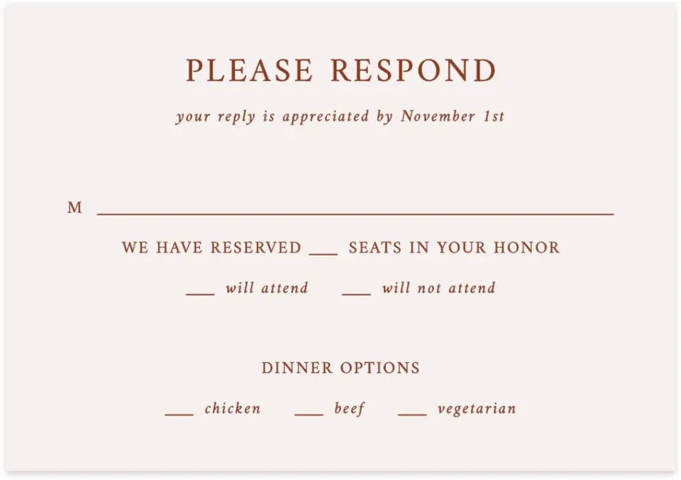 This is a 5" x 3½" Wedding Invitation RSVP Postcard called Autumn Florals printed in full color on Premium Smooth paper