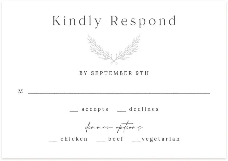This is a 5" x 3½" Wedding Invitation RSVP Postcard called Soft Sprig printed in full color on Premium Smooth paper