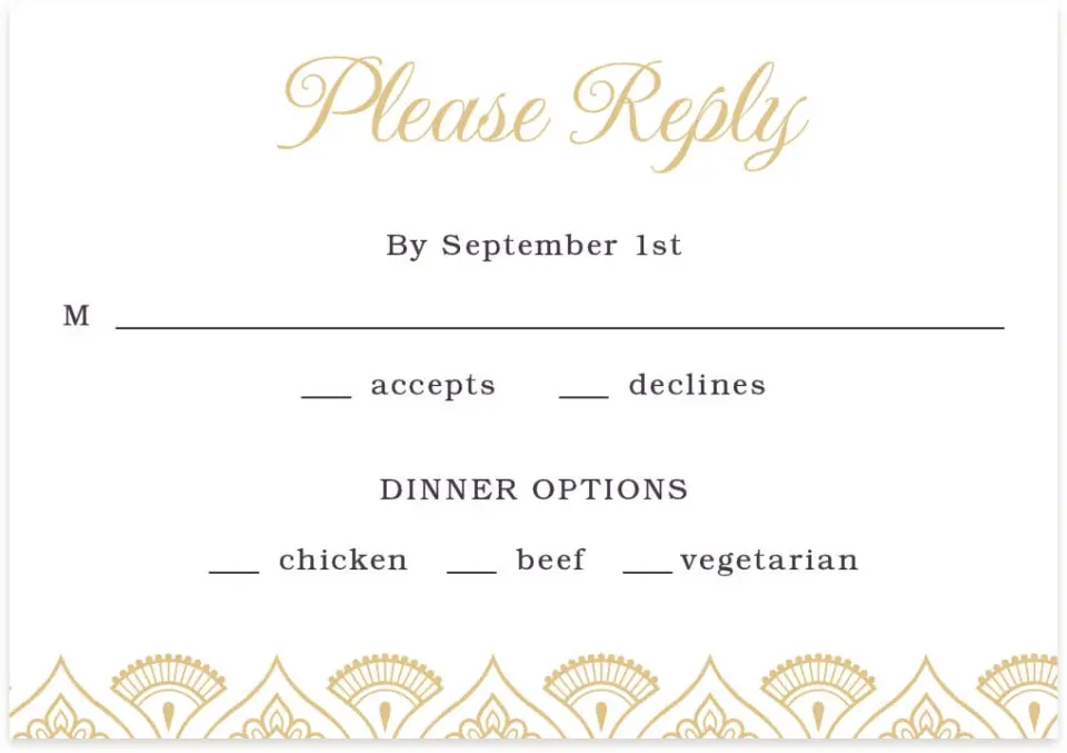 This is a 5" x 3½" Wedding Invitation RSVP Postcard called Royal Pattern printed in full color on Premium Smooth paper