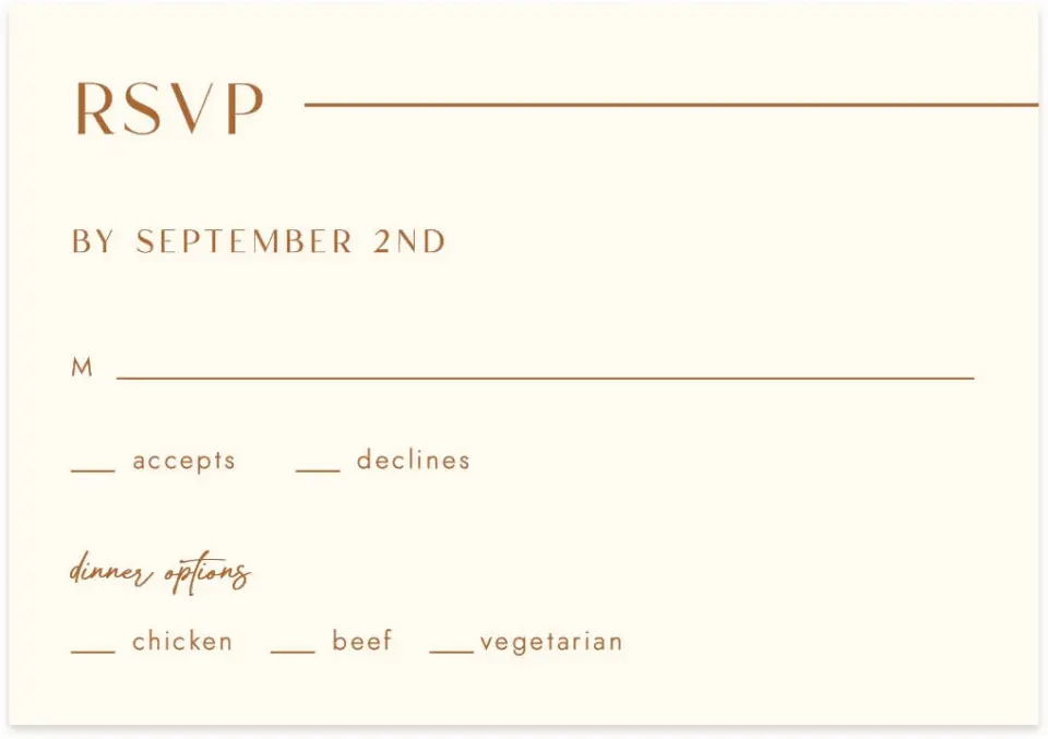 This is a 5" x 3½" Wedding Invitation RSVP Postcard called The Brooklyn printed in full color on Premium Smooth paper