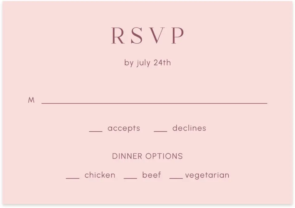 This is a 5" x 3½" Wedding Invitation RSVP Postcard called The Kinsley printed in full color on Premium Smooth paper
