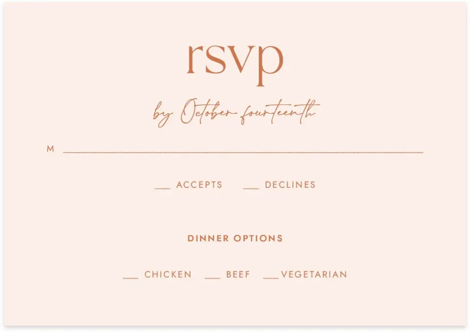 This is a 5" x 3½" Wedding Invitation RSVP Postcard called The Jaylin printed in full color with Silver foil on Luxe Satin (coated) paper