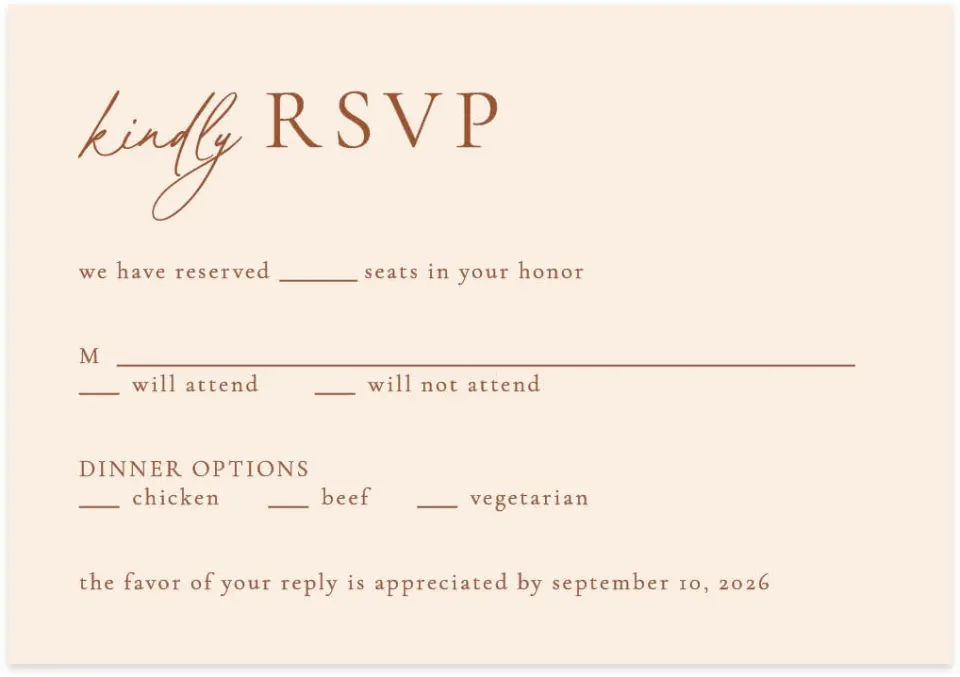 This is a 5" x 3½" Wedding Invitation RSVP Postcard called The Kyleigh printed in full color on Premium Smooth paper