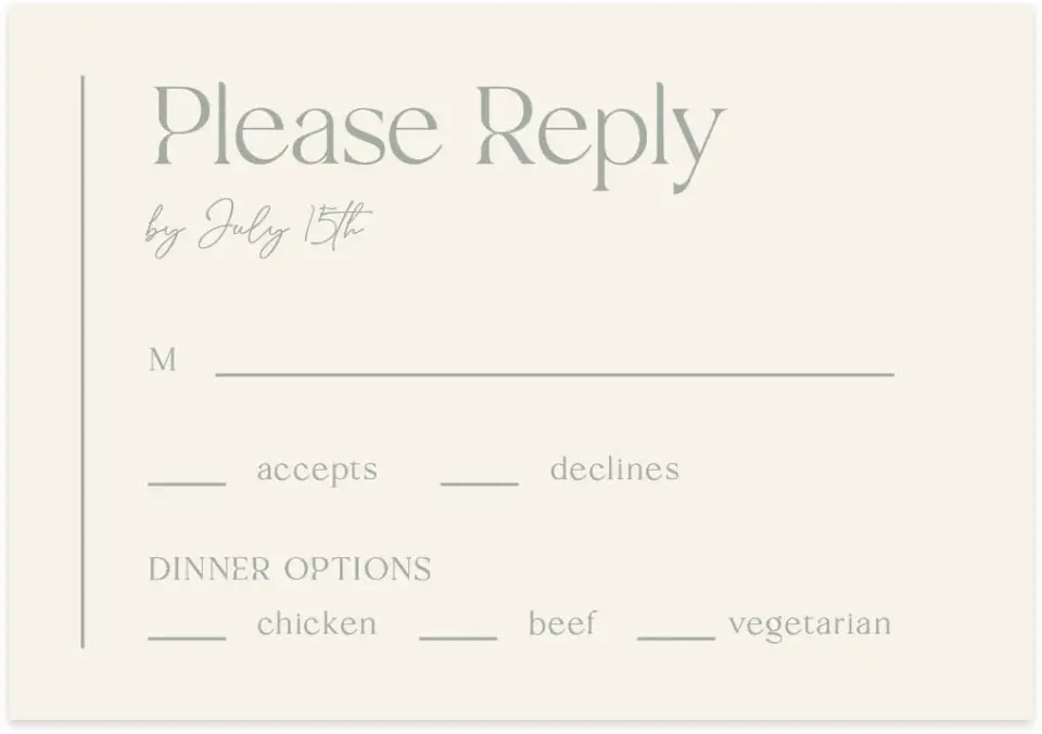 This is a 5" x 3½" Wedding Invitation RSVP Postcard called Elegant Lines printed in full color on Premium Smooth paper