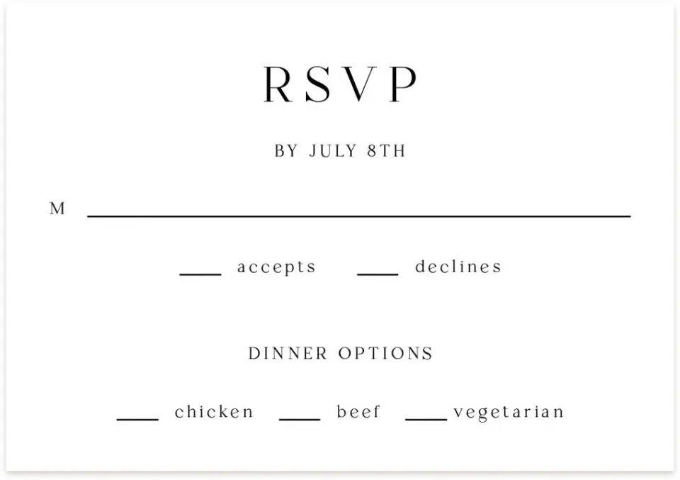 This is a 5" x 3½" Wedding Invitation RSVP Postcard called Simple Signature printed in full color on Premium Smooth paper