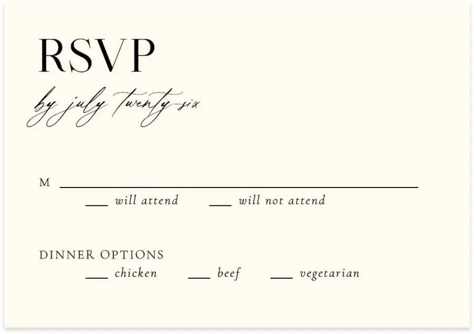 This is a 5" x 3½" Wedding Invitation RSVP Postcard called The Nicole printed in full color on Premium Smooth paper
