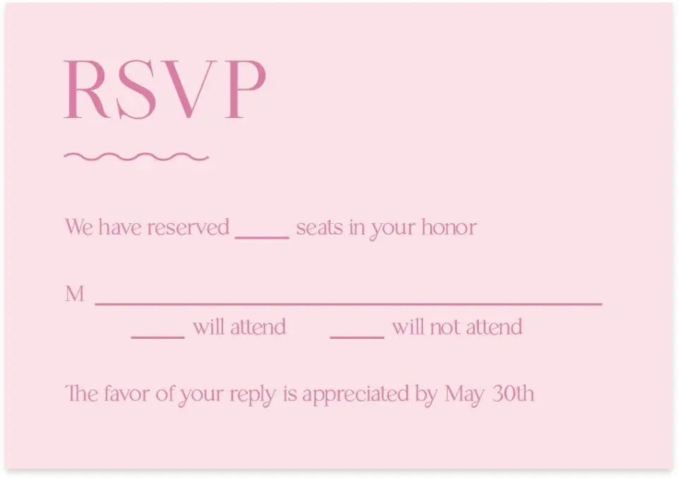 This is a 5" x 3½" Wedding Invitation RSVP Postcard called The Taylor printed in full color on Premium Smooth paper