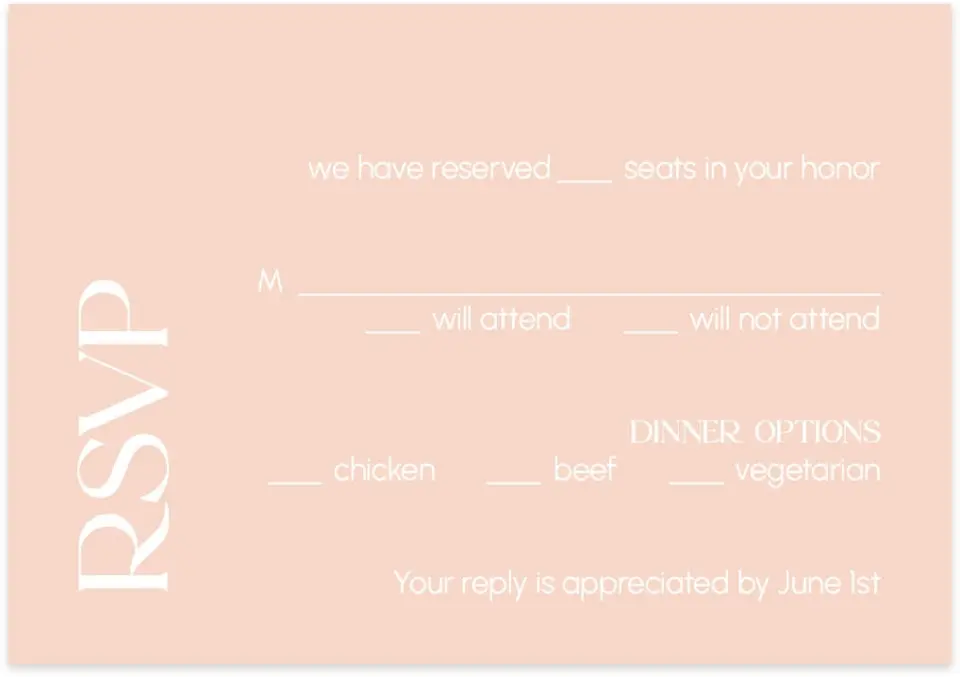 This is a 5" x 3½" Wedding Invitation RSVP Postcard called The Leah printed in full color on Premium Smooth paper
