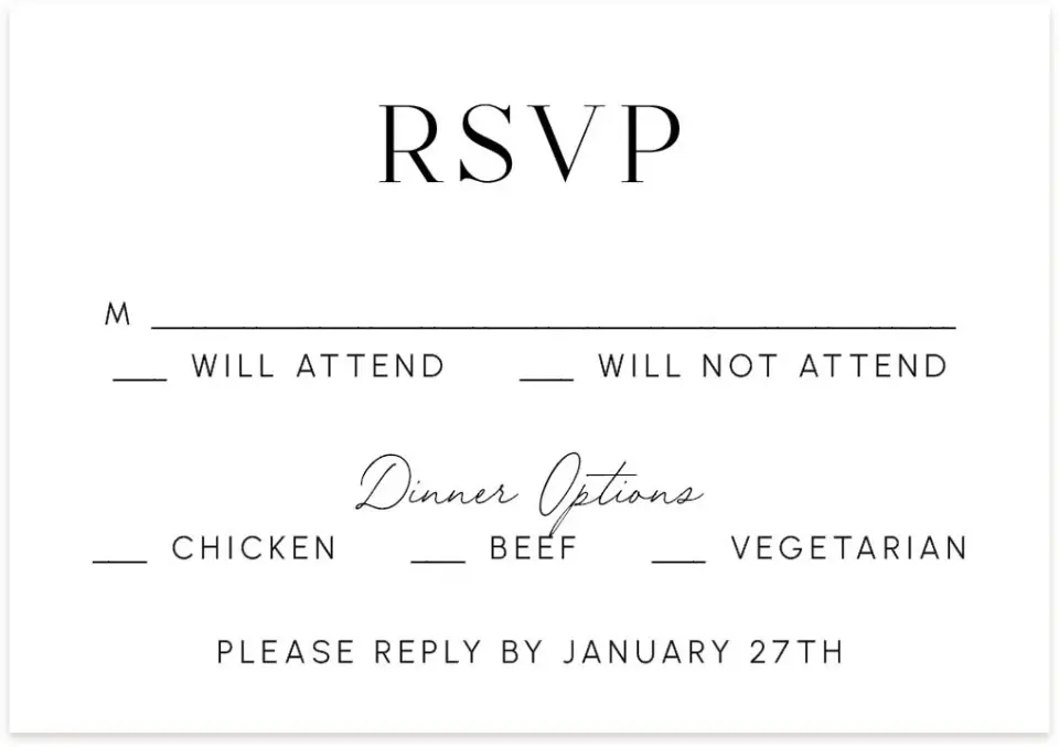 This is a 5" x 3½" Wedding Invitation RSVP Postcard called The Isabella printed in full color with Silver foil on Luxe Satin (coated) paper