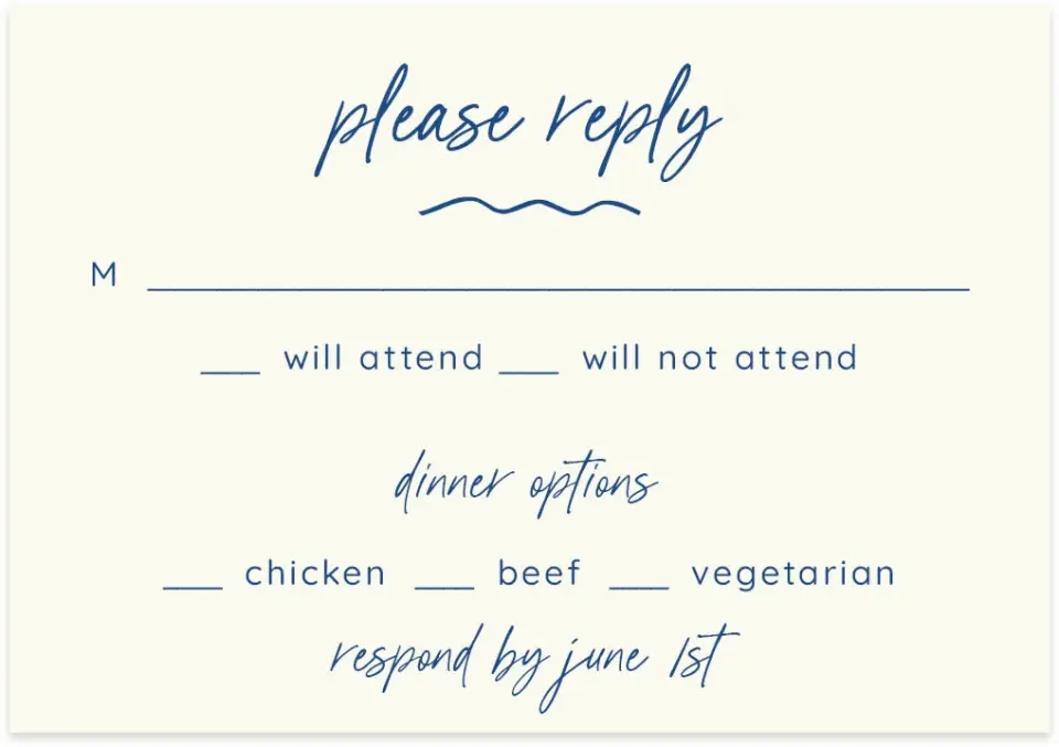 This is a 5" x 3½" Wedding Invitation RSVP Postcard called Drawn To You printed in full color on Premium Smooth paper