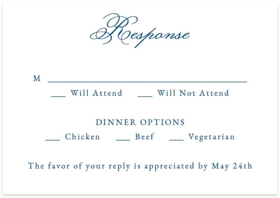 This is a 5" x 3½" Wedding Invitation RSVP Postcard called Ornamental Elegance printed in full color with Rose Gold foil on Luxe Satin (coated) paper