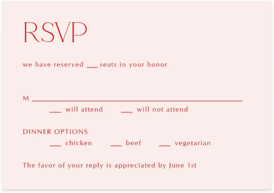 This is a 5" x 3½" Wedding Invitation RSVP Postcard called Initial Unity printed in full color with Rose Gold foil on Luxe Satin (coated) paper