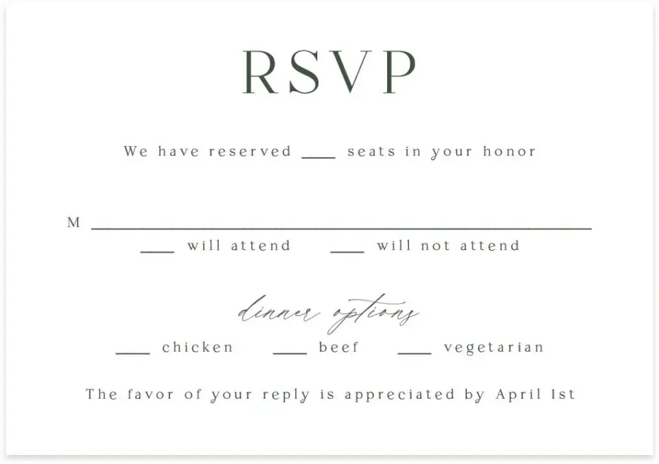 This is a 5" x 3½" Wedding Invitation RSVP Postcard called True Tradition printed in full color on Premium Smooth paper
