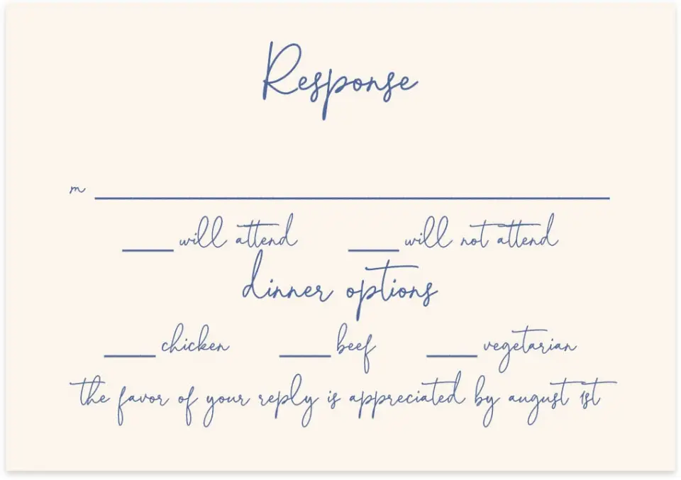 This is a 5" x 3½" Wedding Invitation RSVP Postcard called Sketched Bow printed in full color on Premium Smooth paper