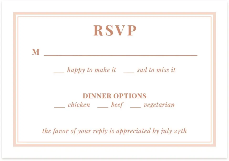 This is a 5" x 3½" Wedding Invitation RSVP Postcard called Gorgeous Blush printed in full color on Premium Smooth paper