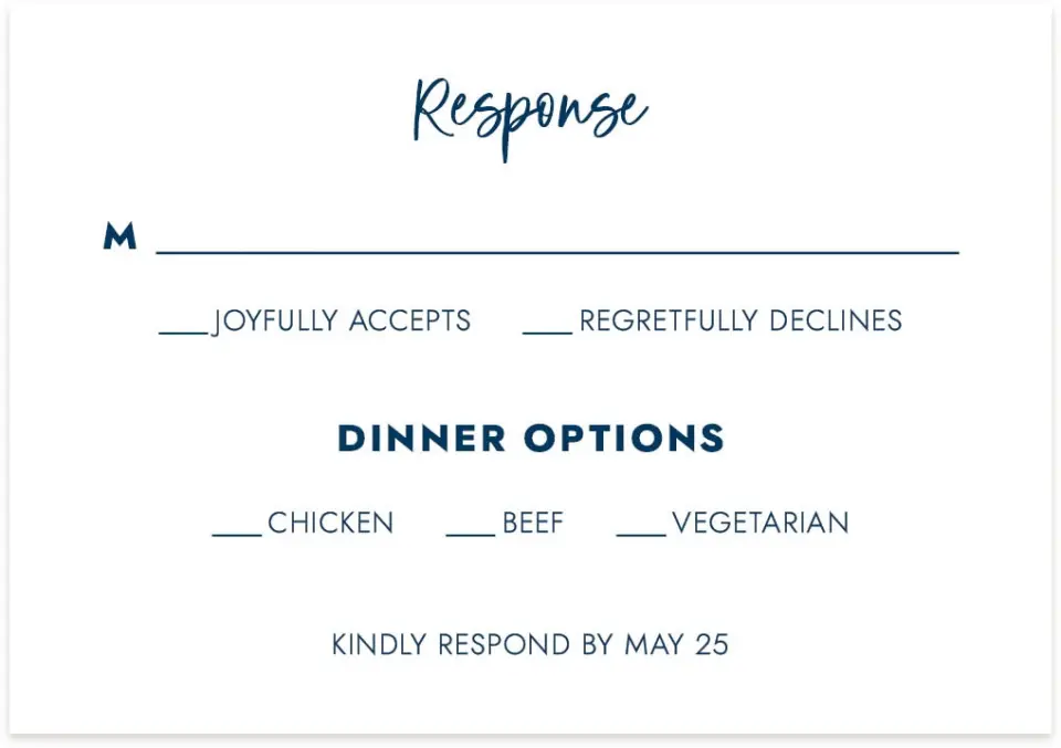 This is a 5" x 3½" Wedding Invitation RSVP Postcard called Abundant Blue printed in full color on Premium Smooth paper