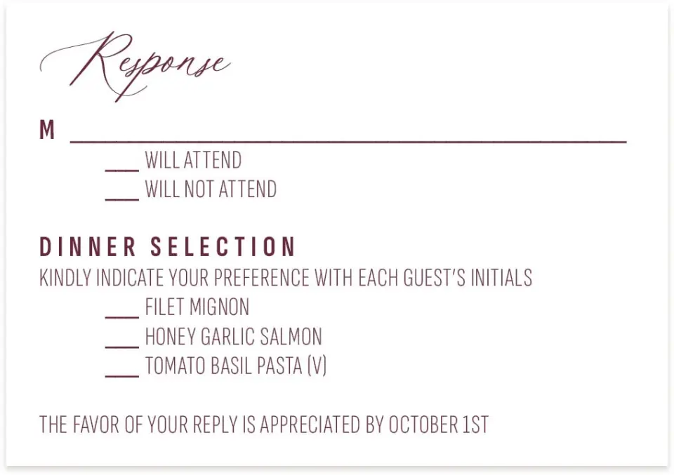 This is a 5" x 3½" Wedding Invitation RSVP Postcard called Harvest Meadows printed in full color on Premium Smooth paper