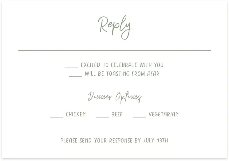 This is a 5" x 3½" Wedding Invitation RSVP Postcard called Hopeful Floral printed in full color on Premium Smooth paper