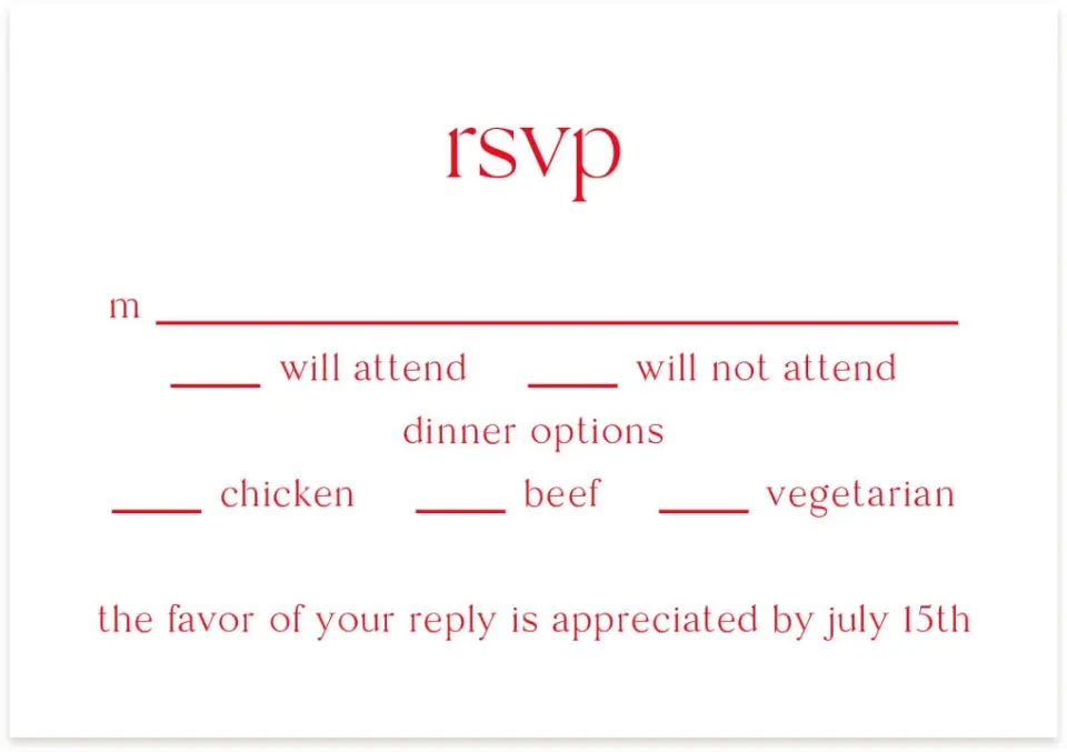 This is a 5" x 3½" Wedding Invitation RSVP Postcard called The Delaney printed in full color on Premium Smooth paper
