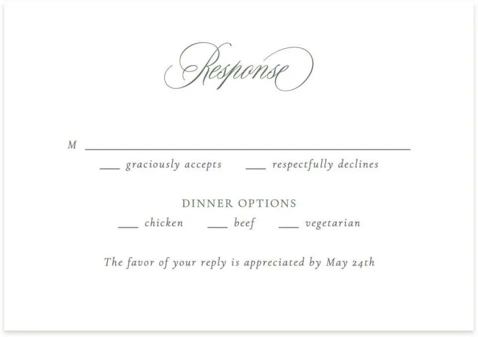 This is a 5" x 3½" Wedding Invitation RSVP Postcard called Elegant Frame printed in full color on Premium Smooth paper