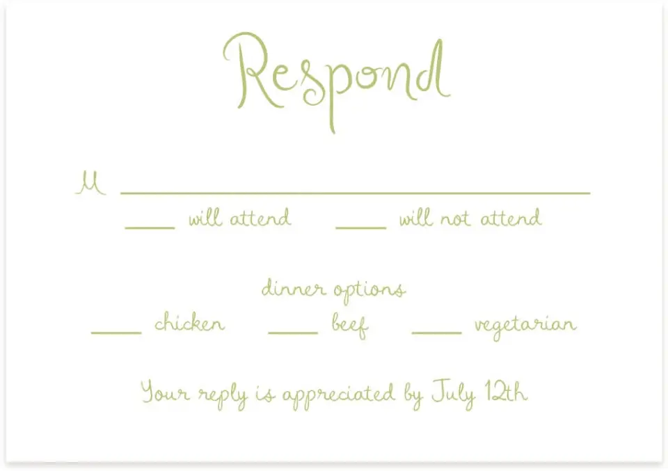 This is a 5" x 3½" Wedding Invitation RSVP Postcard called The Micayla printed in full color on Premium Smooth paper