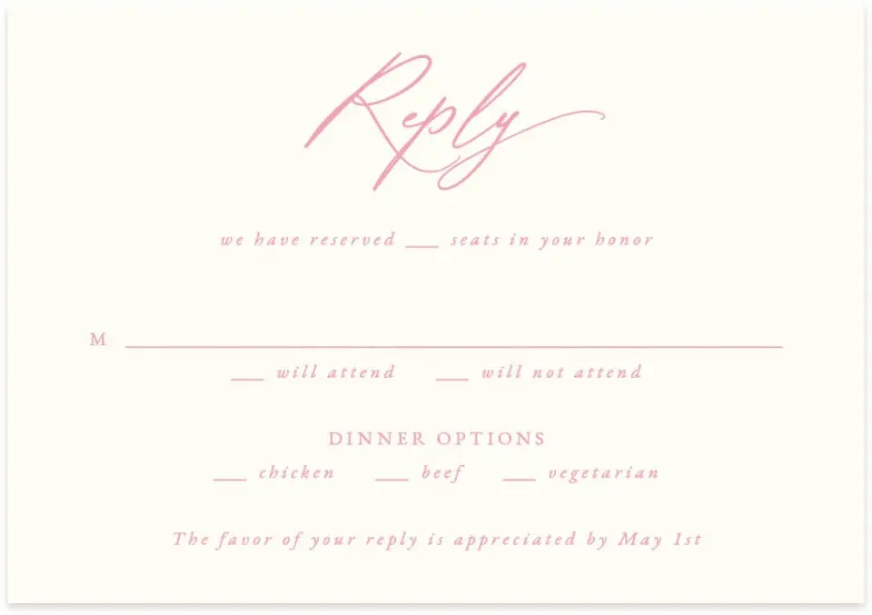 This is a 5" x 3½" Wedding Invitation RSVP Postcard called The Florence printed in full color with Gold foil on Luxe Satin (coated) paper