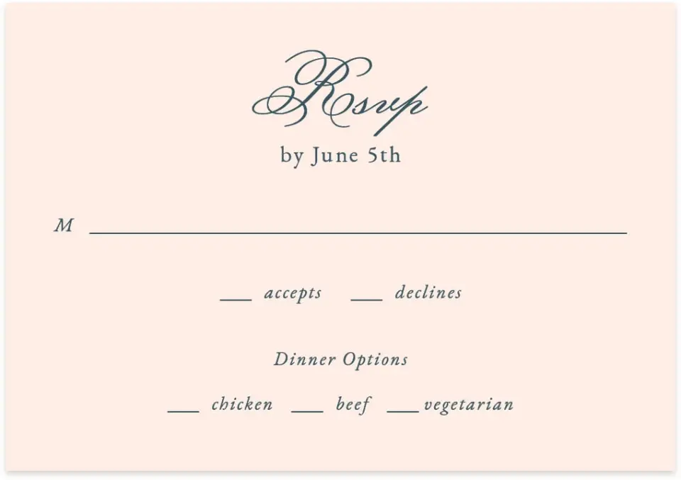This is a 5" x 3½" Wedding Invitation RSVP Postcard called Garden of Vows printed in full color on Premium Smooth paper
